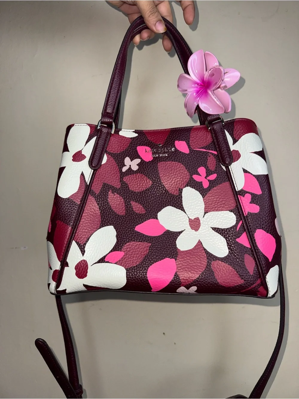 kate spade Floral Dome Satchel in Burgundy, Pink & White
